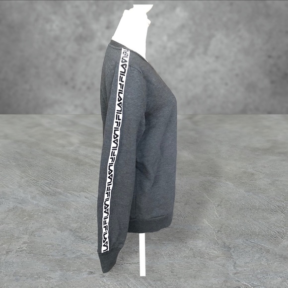 FILA Logo Banded Shoulder and Arm Sweatshirt Dark Gray White Black S - Picture 4 of 7